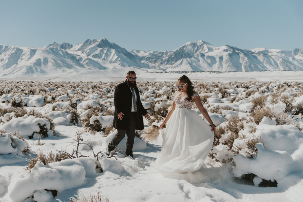 Snowy winter elopement in the mountains in Mammoth Lakes California