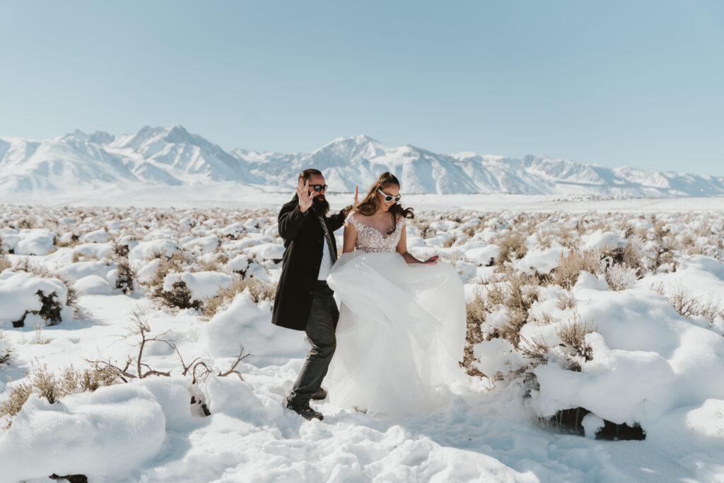 Bride and groom first dance in mammoth lakes california