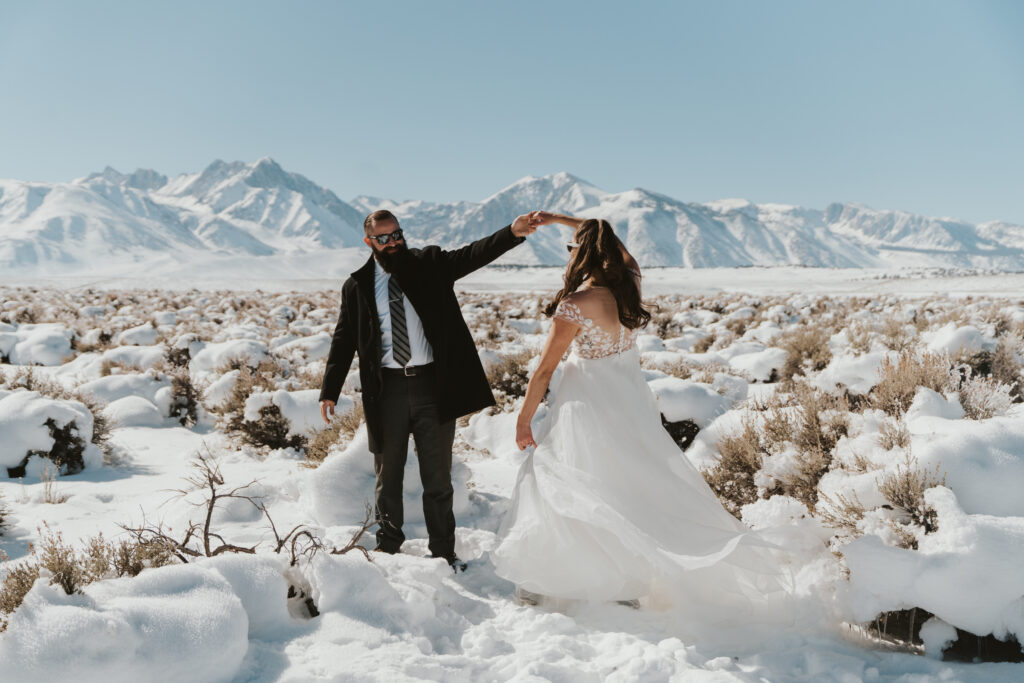 Bride and groom first dance in mammoth lakes california